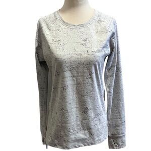 Eddie Bauer Womens Medium Grey/Black Pattern Long Sleeve Crew Neck Pullover Top
